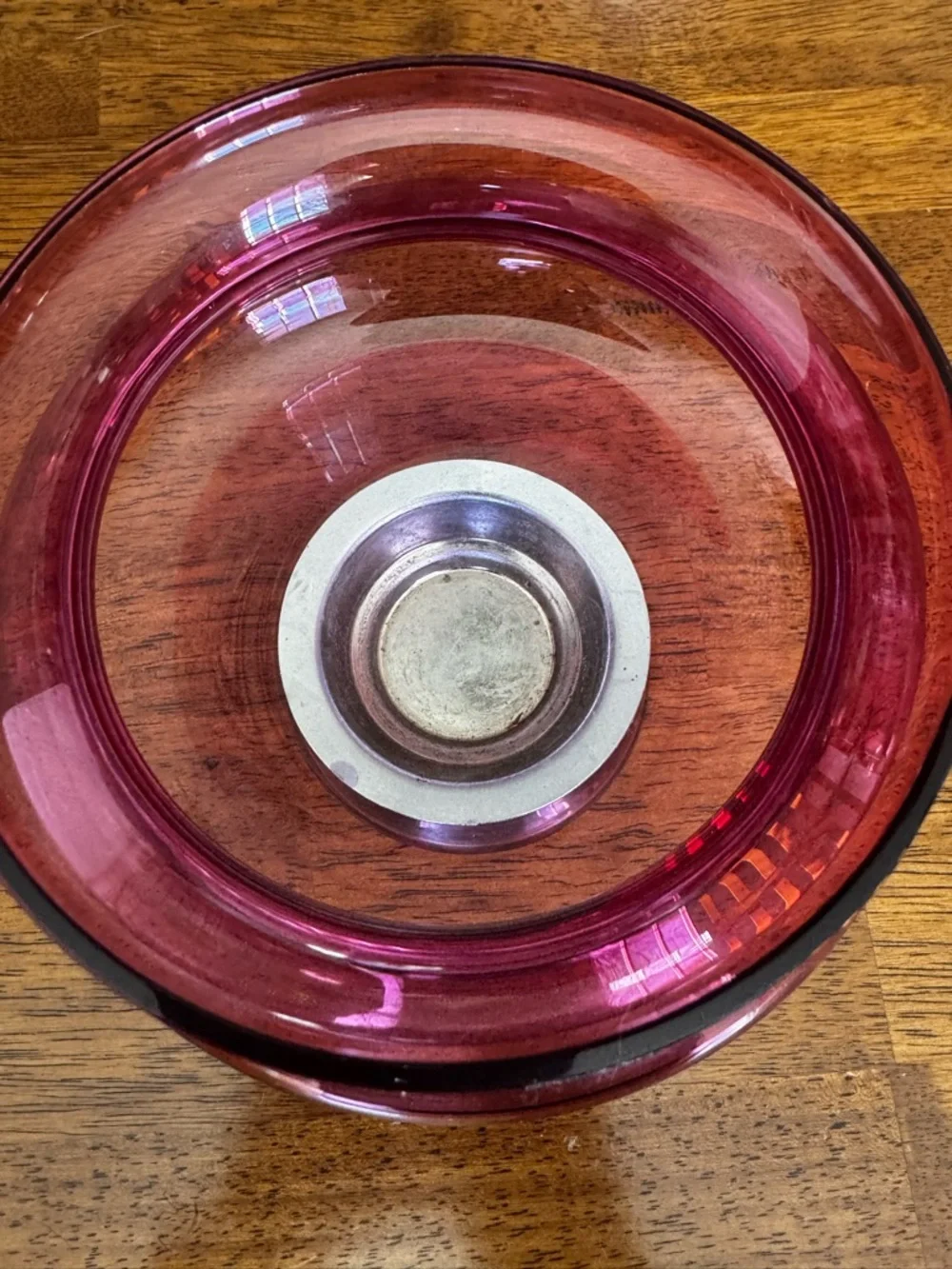 Vtg nobler cranberry art glass hurricane lamp candle holder
